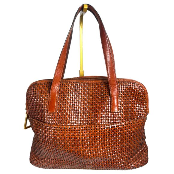 Americana by Sharif Vintage Brown Leather Woven Satchel Purse Handbag - Picture 5 of 7